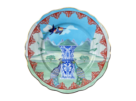 Porcelain Plate Chinoiserie vase & peacock